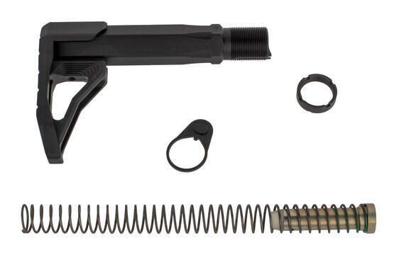 The Phase 5 Tactical mini stock assembly kit comes with a carbine buffer, recoil spring, castle nut, and end plate